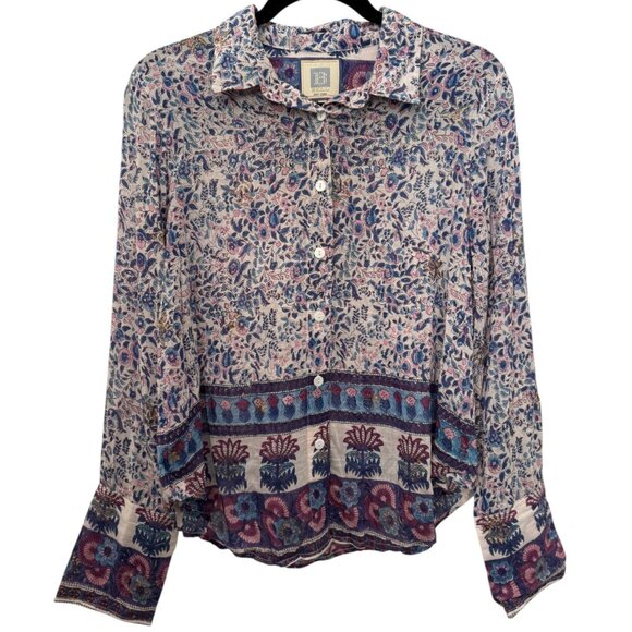 Bell by Alicia Bell Linen and Cotton Blend Long Sleeve Floral Button Down -  M - Picture 1 of 5